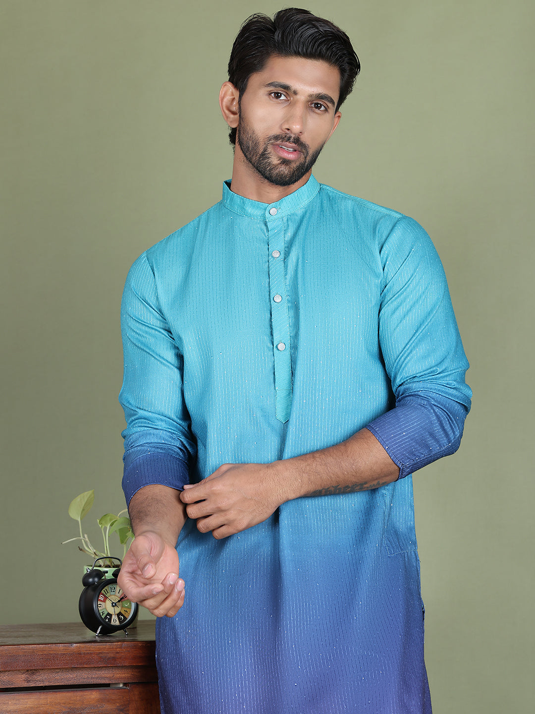 Sequins and Ombre Design Kurta Pyjama Set For Men ( JOKP 5154Blue )