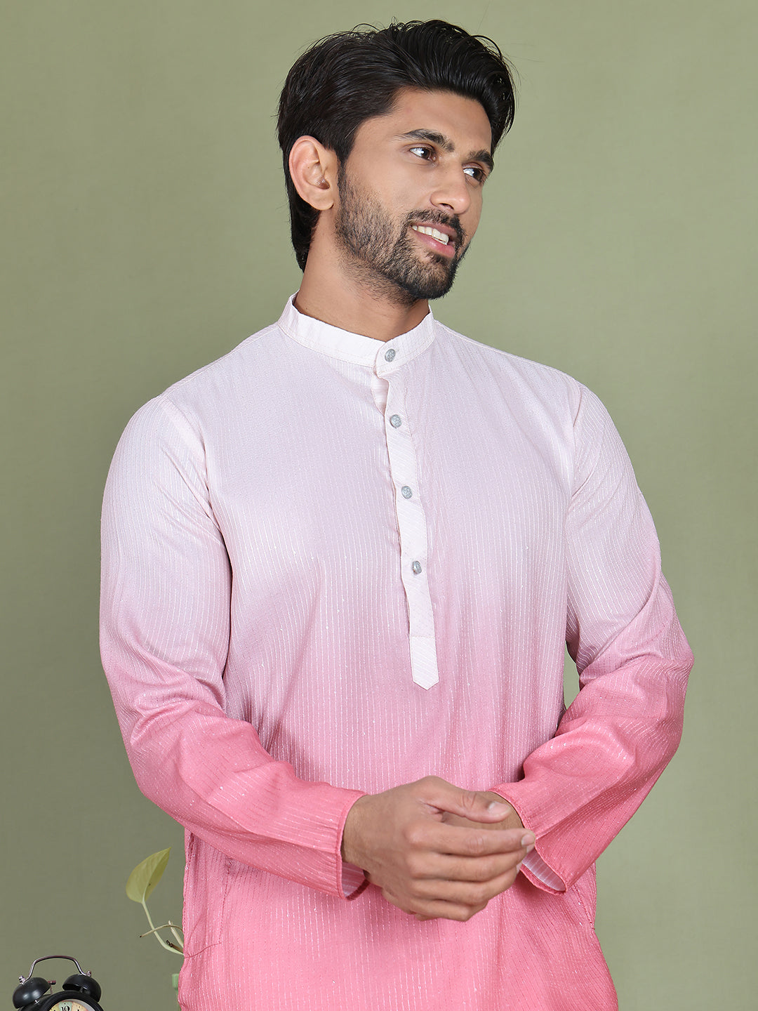 Sequins and Ombre Design Kurta Pyjama Set For Men ( JOKP 5154Coral )