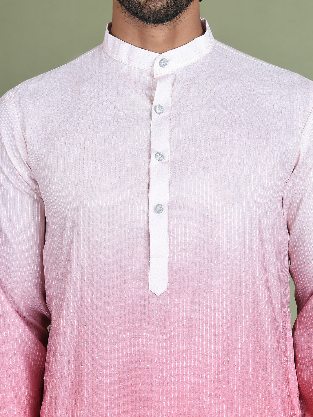 Sequins and Ombre Design Kurta Pyjama Set For Men ( JOKP 5154Coral )