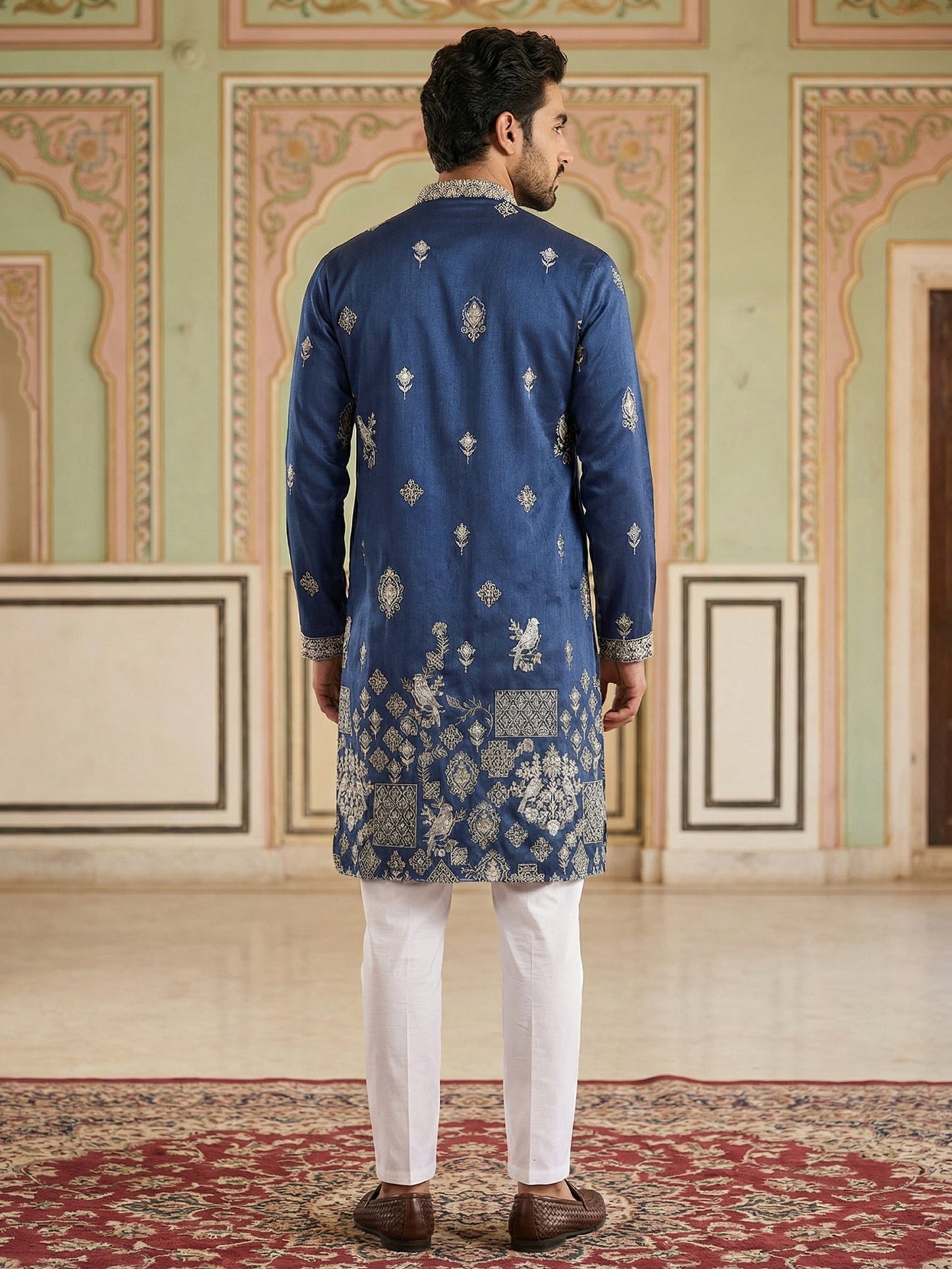 Floral Embroidered and Sequins Kurta Set ( JOKP P 5155Navy ) [FF] [P-5-6]