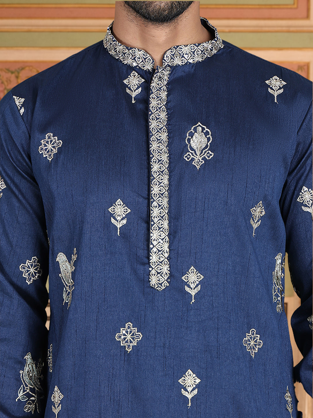 Floral Embroidered and Sequins Kurta Set ( JOKP P 5155Navy ) [FF] [P-5-6]