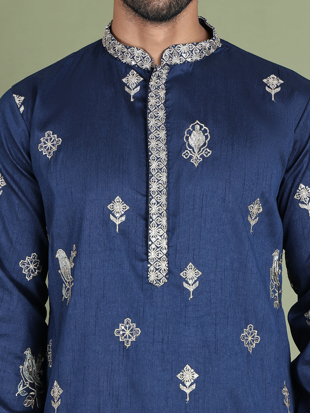Floral Embroidered and Sequins Kurta Set ( JOKP 5155Navy )