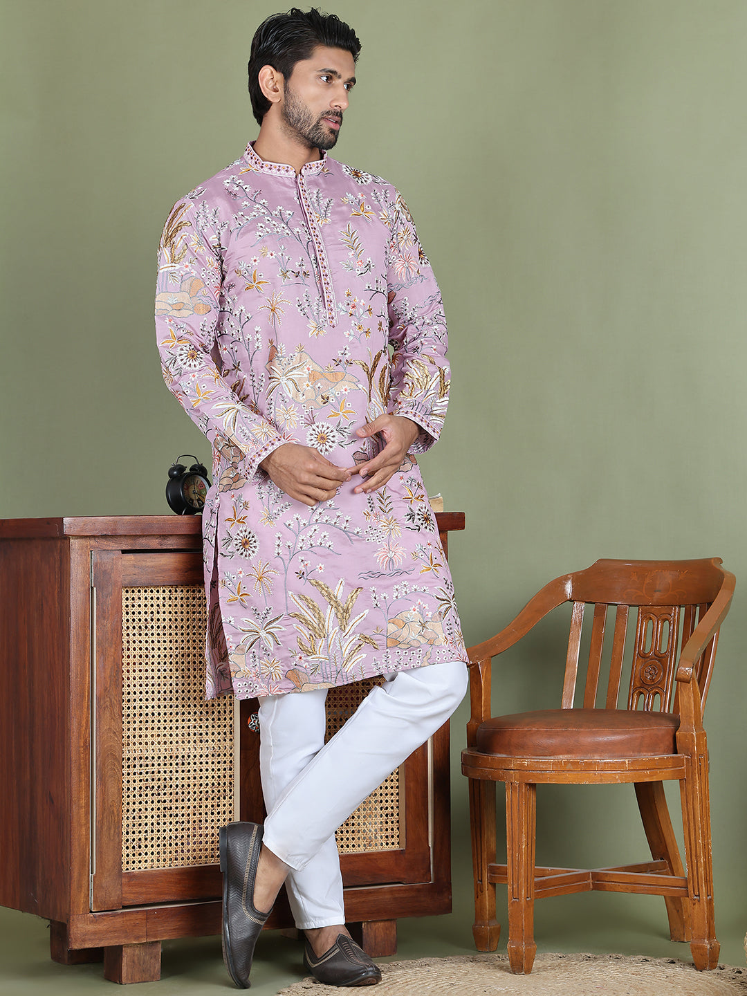 Floral Embroidered Straight Kurta Set ( JOKP 5156Purple )