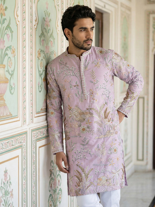 Floral Embroidered Straight Kurta Set ( JOKP P 5156Purple ) [FF] [H-11-12]