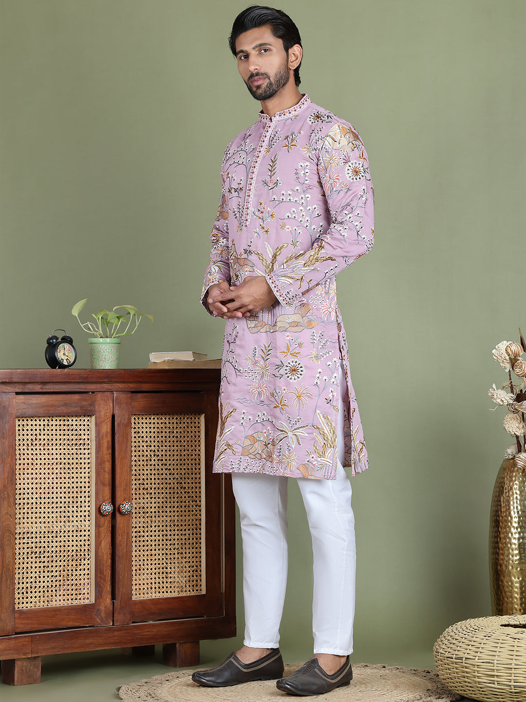 Floral Embroidered Straight Kurta Set ( JOKP 5156Purple )