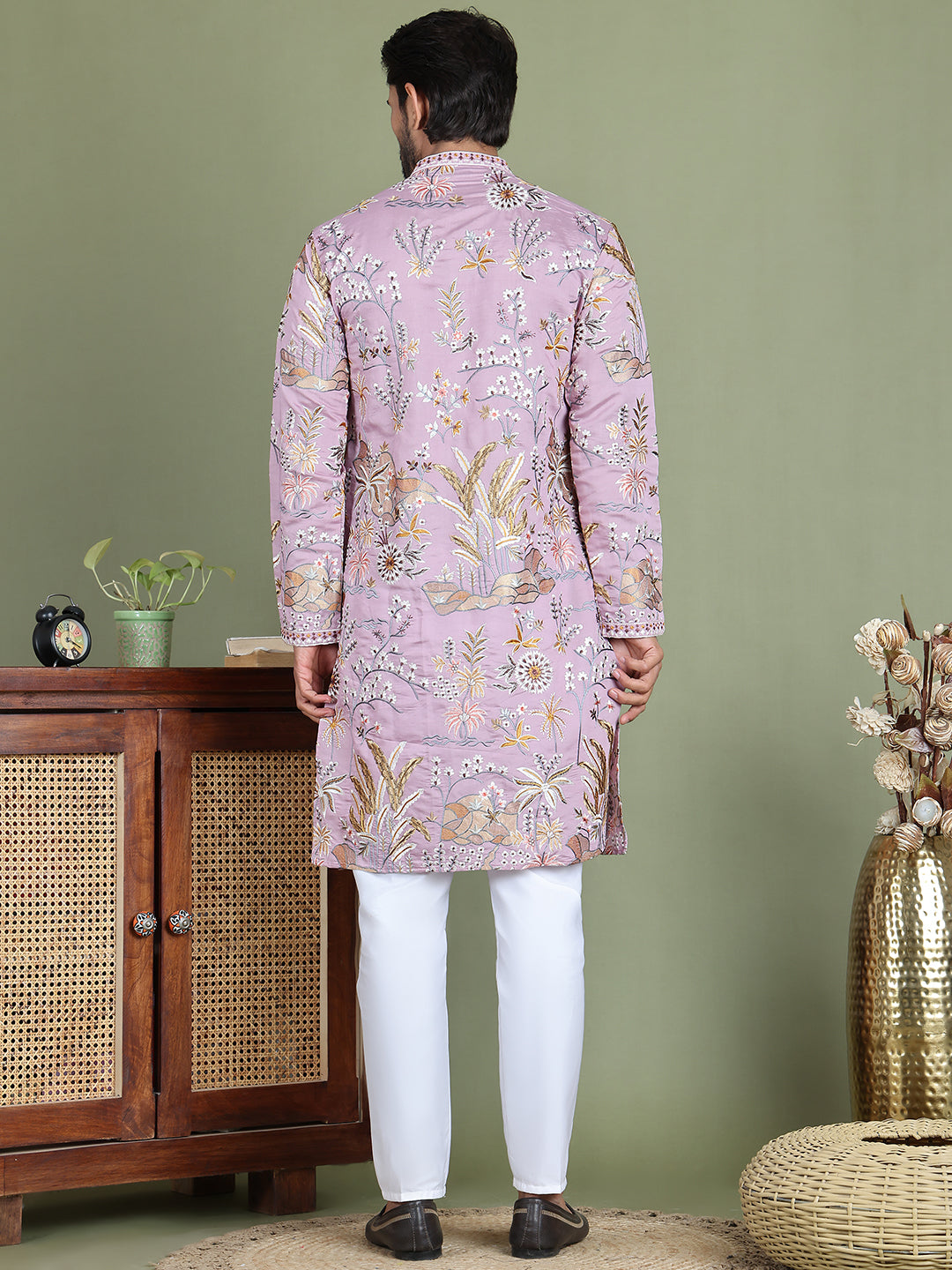 Floral Embroidered Straight Kurta Set ( JOKP 5156Purple )