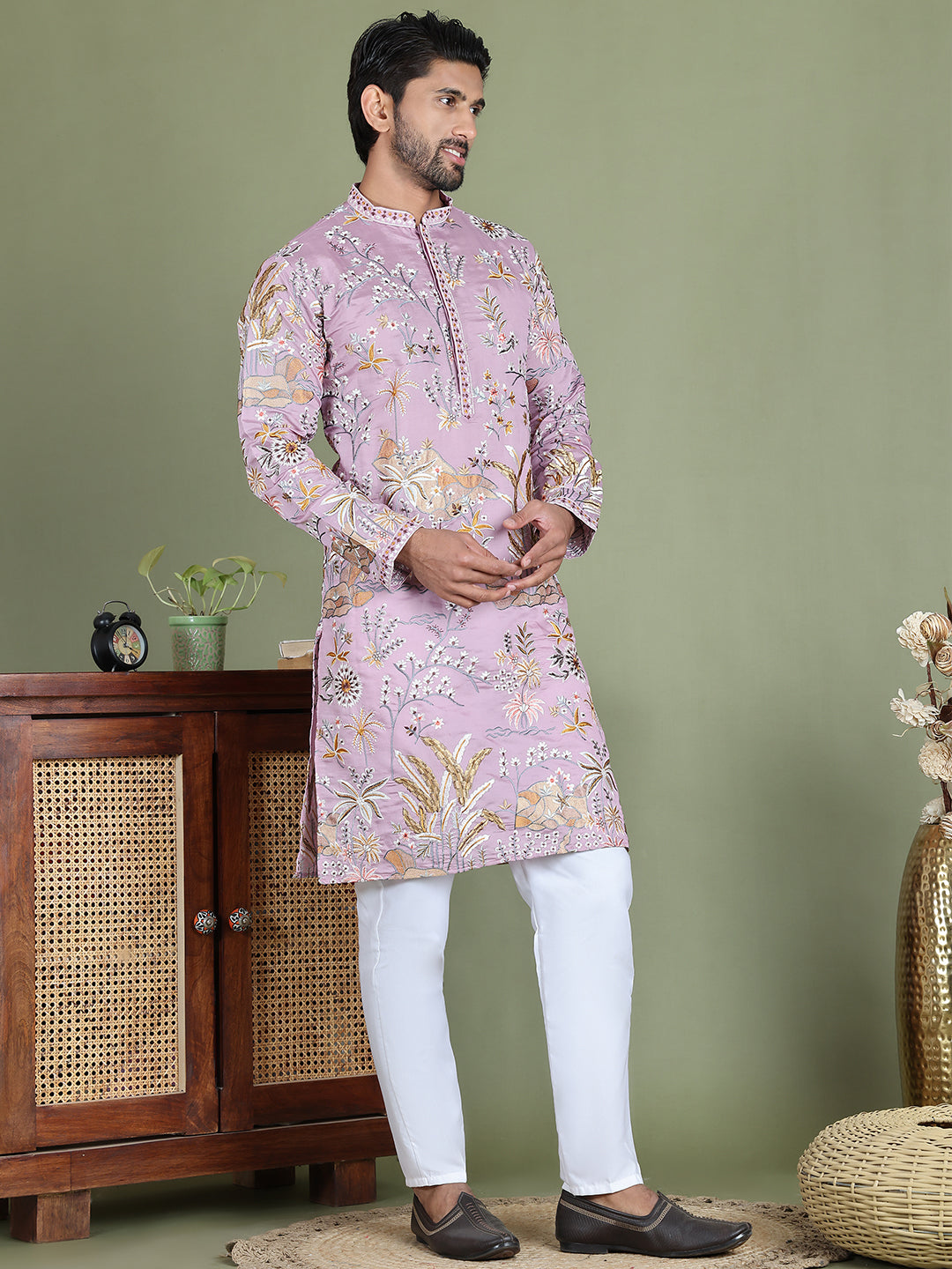 Floral Embroidered Straight Kurta Set ( JOKP 5156Purple )