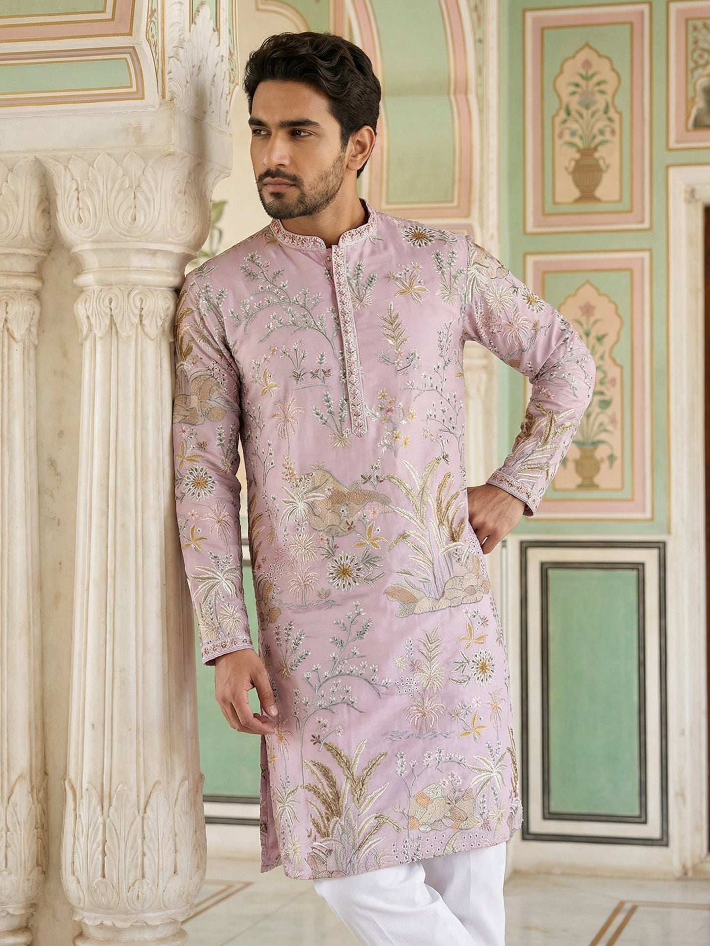 Floral Embroidered Straight Kurta Set ( JOKP P 5156Purple ) [FF] [H-11-12]
