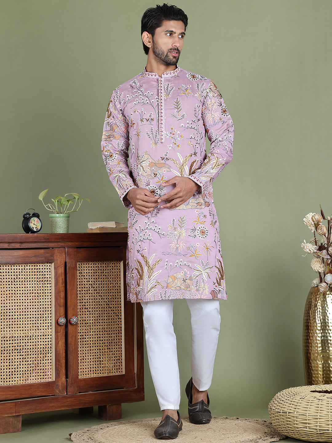 Floral Embroidered Straight Kurta Set ( JOKP 5156Purple )