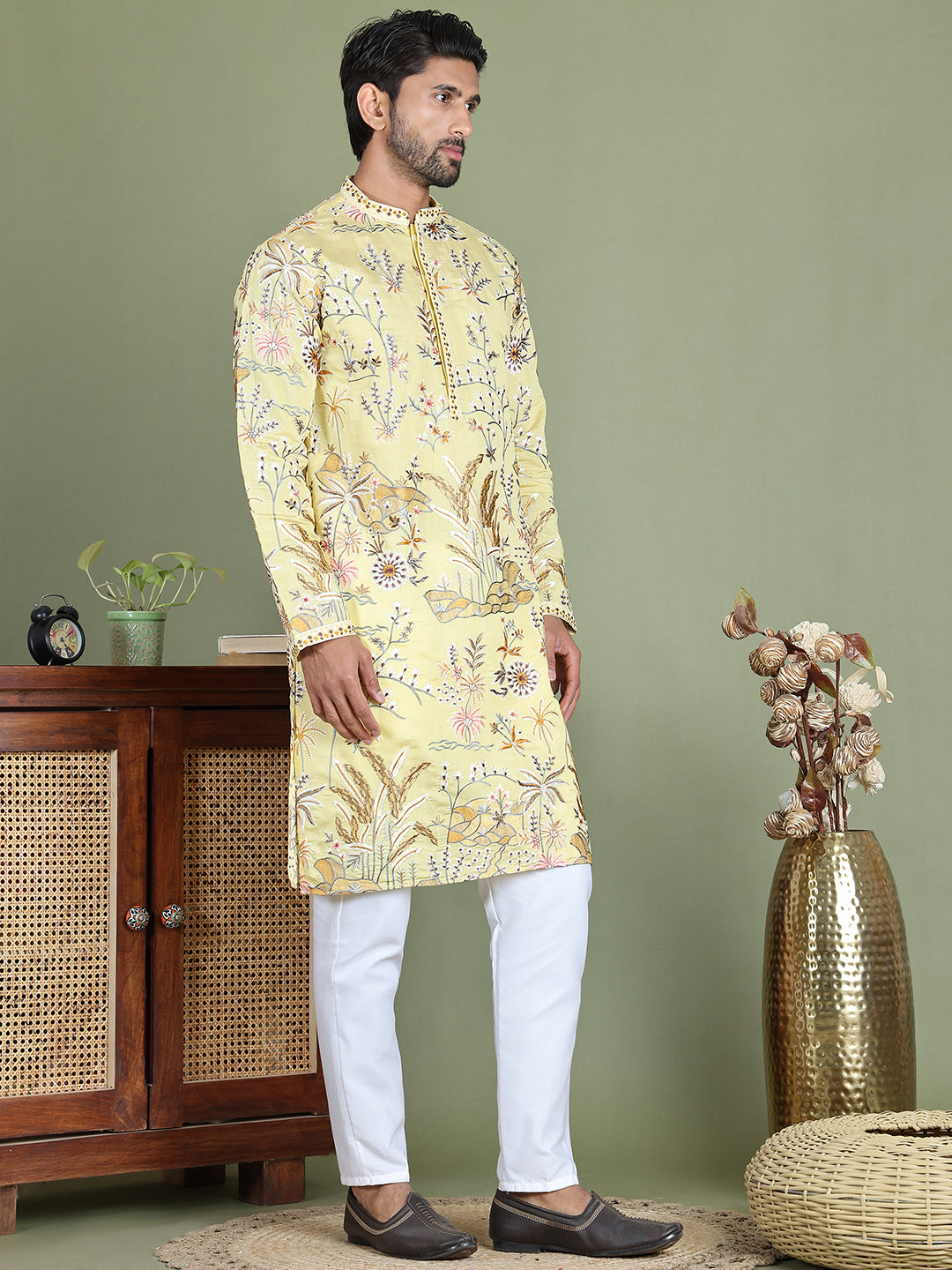 Floral Embroidered Straight Kurta Set ( JOKP 5156Yellow )
