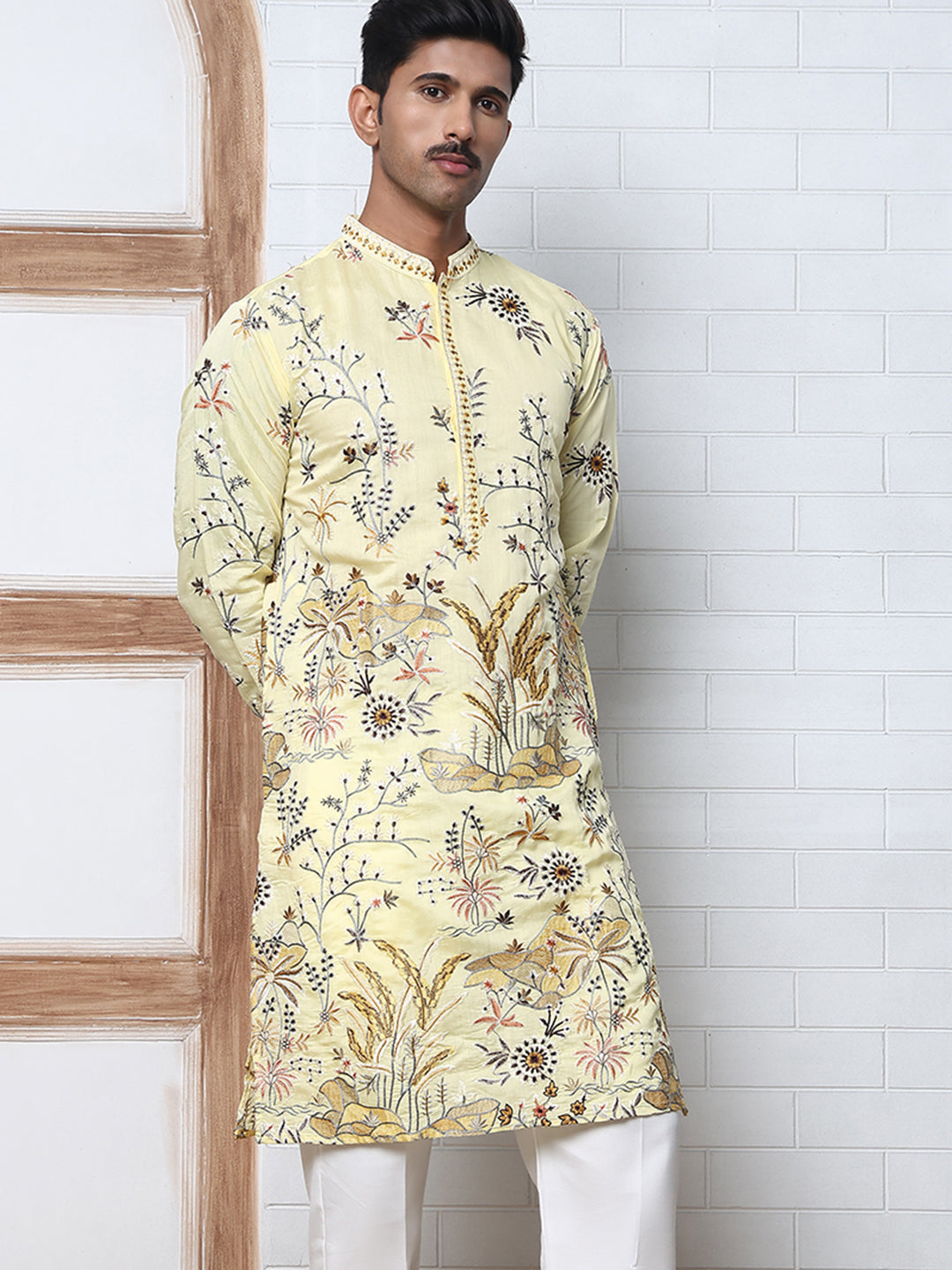 Floral Embroidered Straight Kurta Set (JOKP P 5156 Yellow ) [FF] [H-11-12]