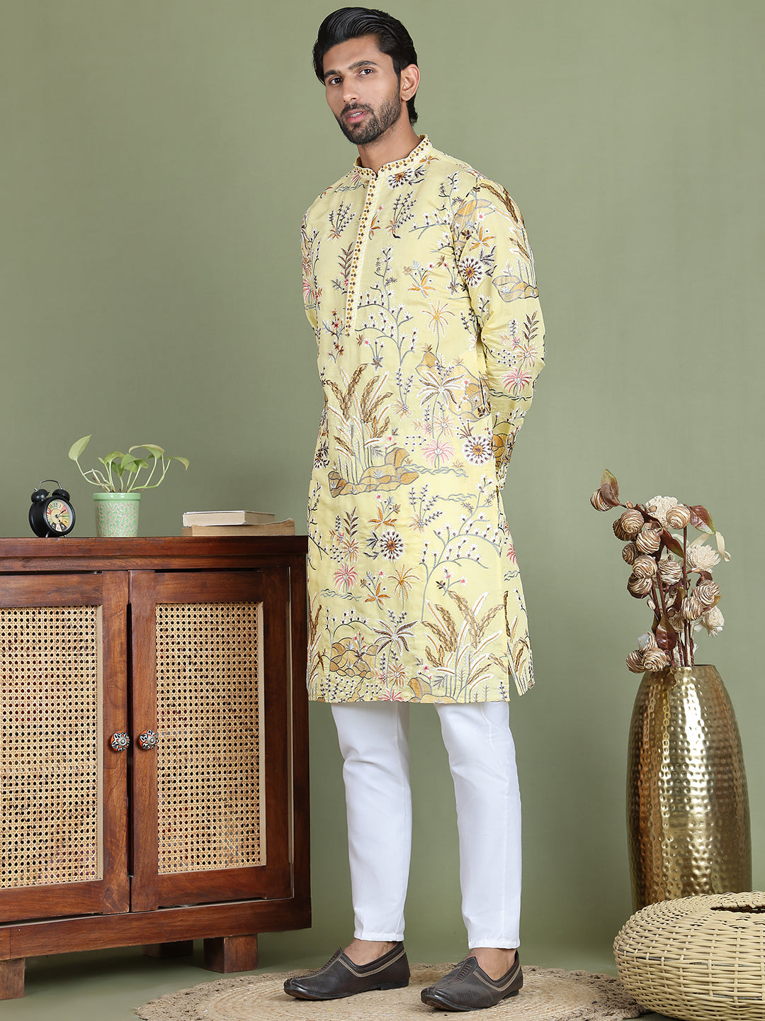 Floral Embroidered Straight Kurta Set ( JOKP 5156Yellow )