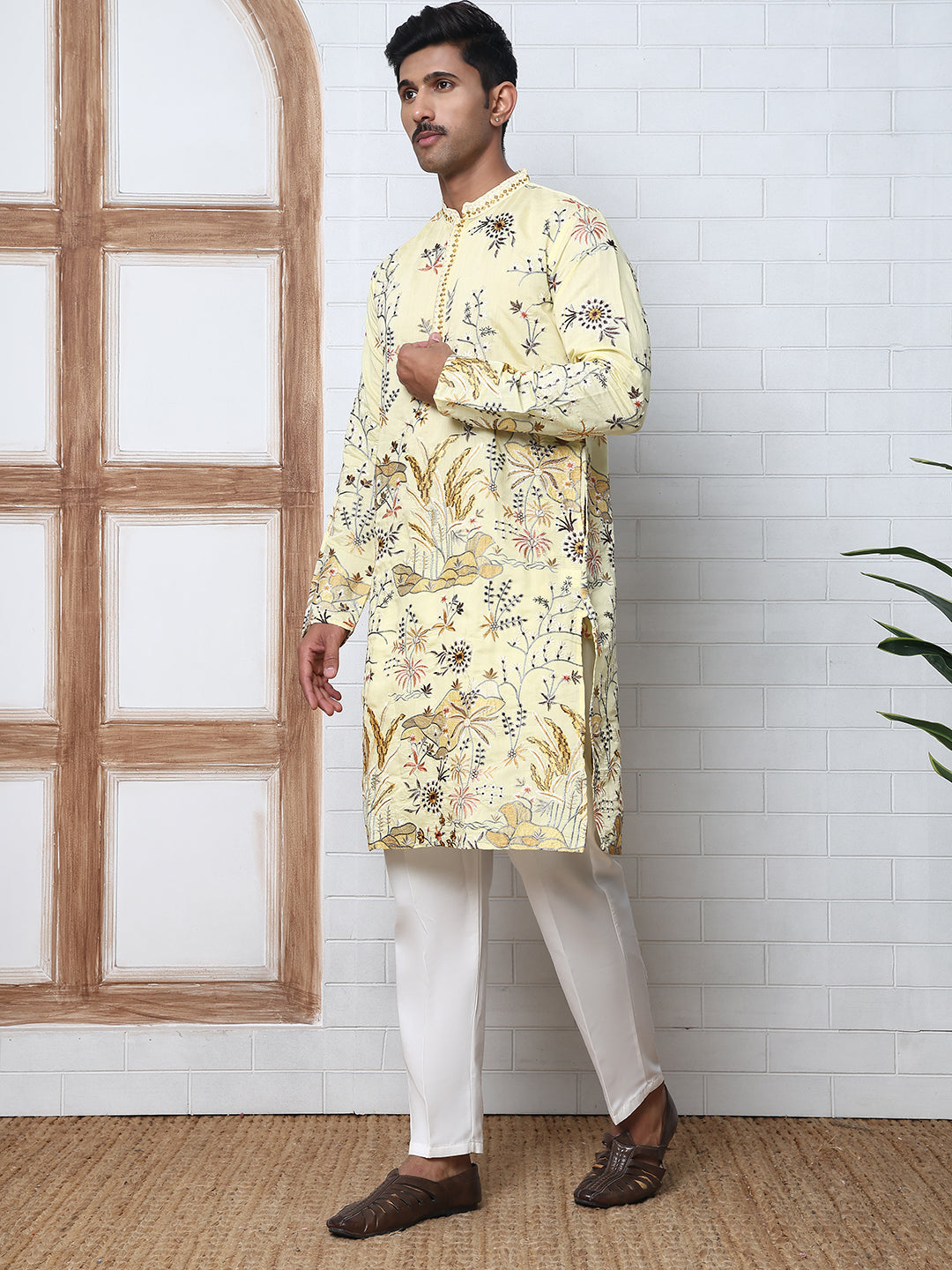 Floral Embroidered Straight Kurta Set (JOKP P 5156 Yellow ) [FF] [H-11-12]