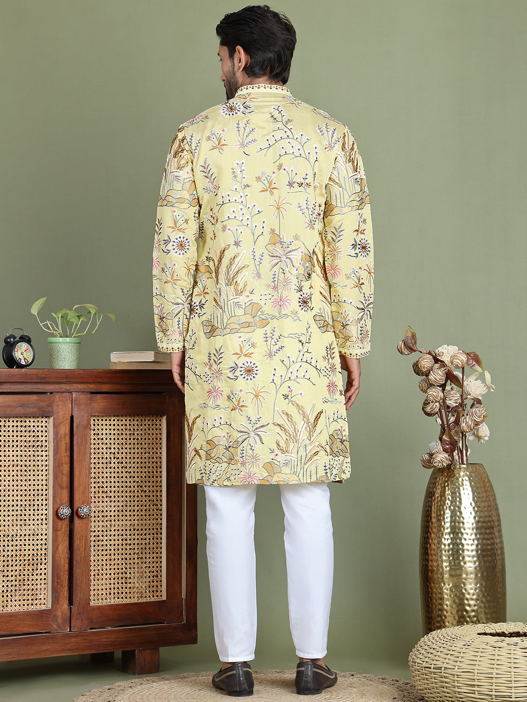 Floral Embroidered Straight Kurta Set ( JOKP 5156Yellow )