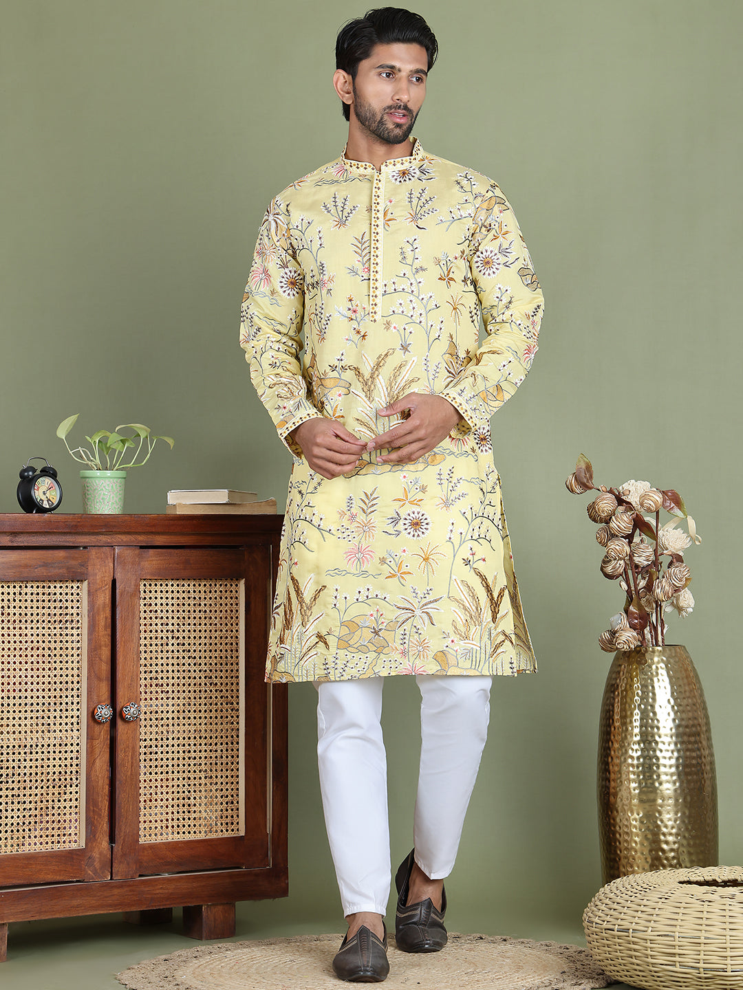 Floral Embroidered Straight Kurta Set ( JOKP 5156Yellow )