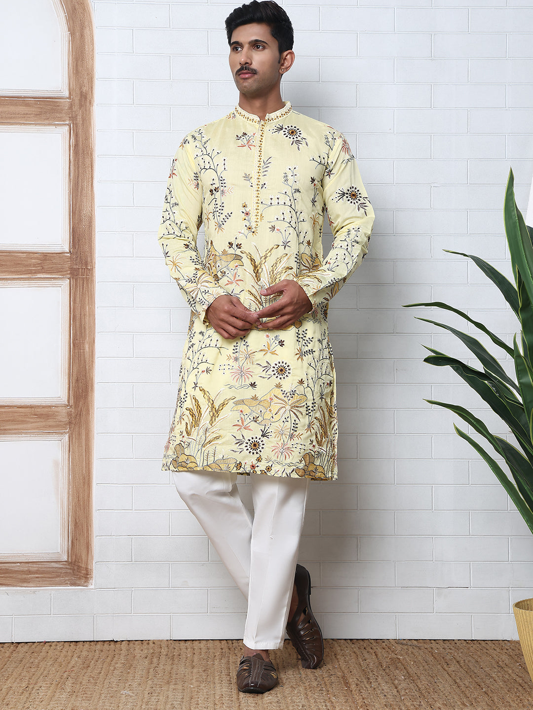 Floral Embroidered Straight Kurta Set (JOKP P 5156 Yellow ) [FF] [H-11-12]