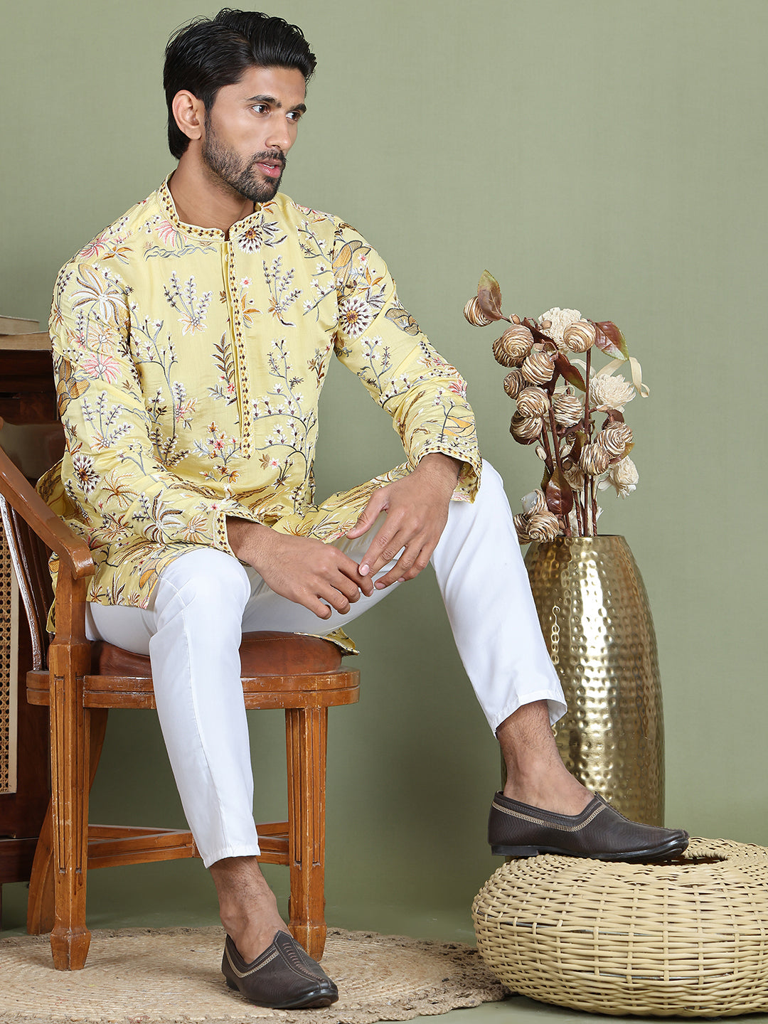 Floral Embroidered Straight Kurta Set ( JOKP 5156Yellow )