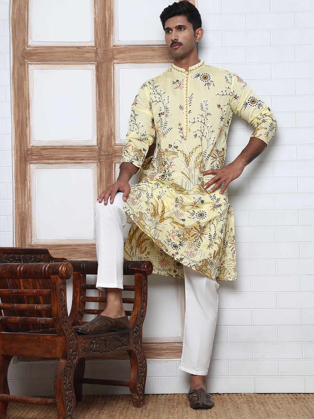 Floral Embroidered Straight Kurta Set (JOKP P 5156 Yellow ) [FF] [H-11-12]