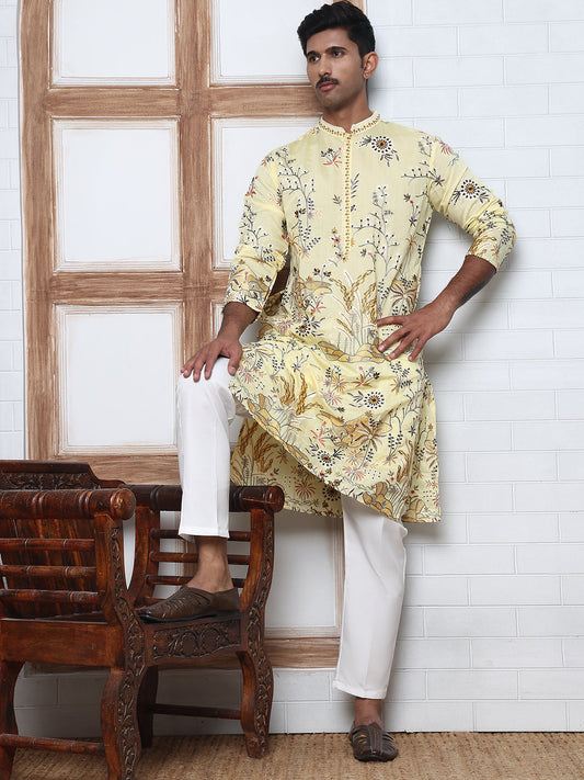 Floral Embroidered Straight Kurta Set (JOKP P 5156 Yellow ) [FF] [H-11-12]