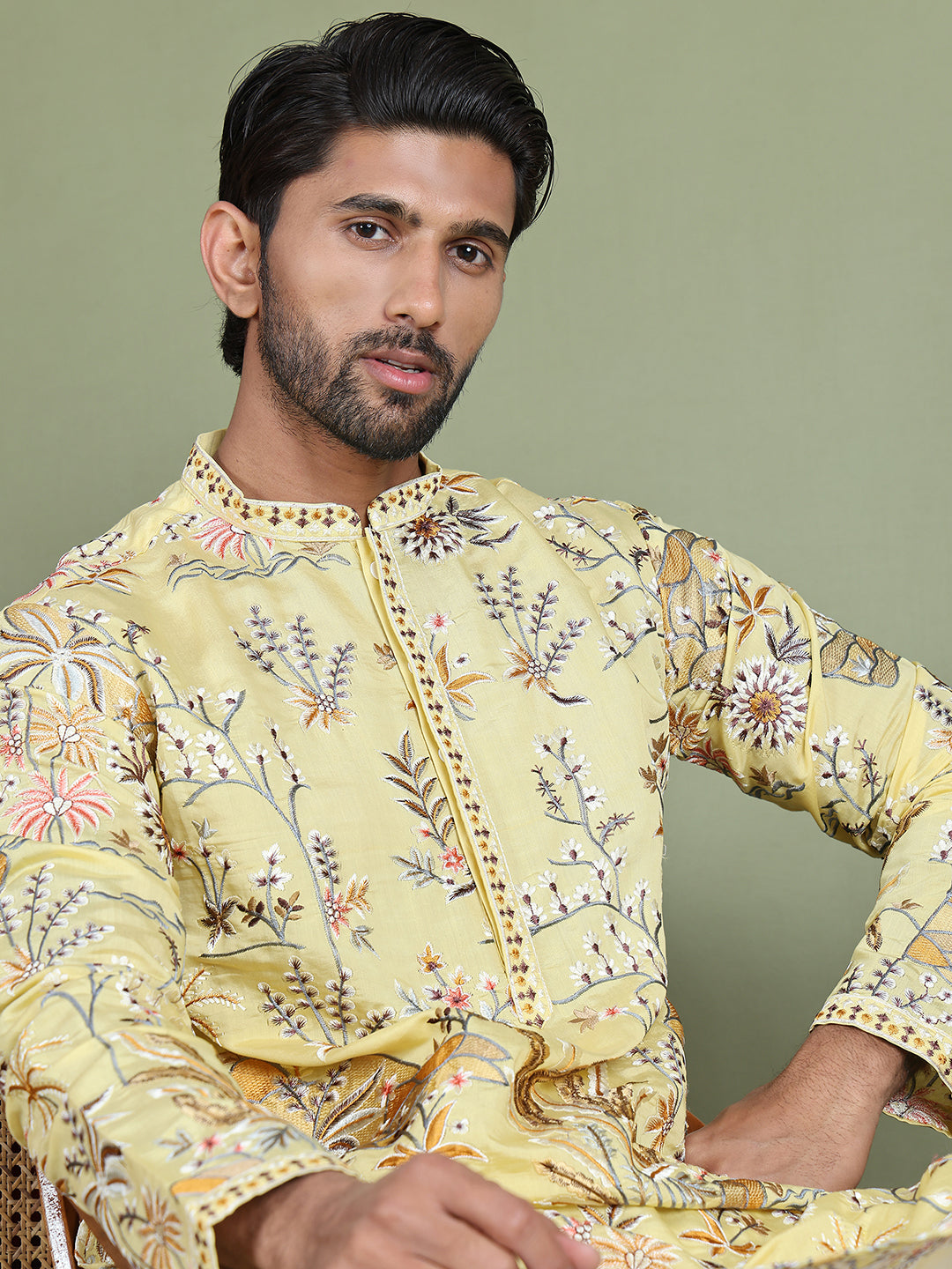 Floral Embroidered Straight Kurta Set ( JOKP 5156Yellow )