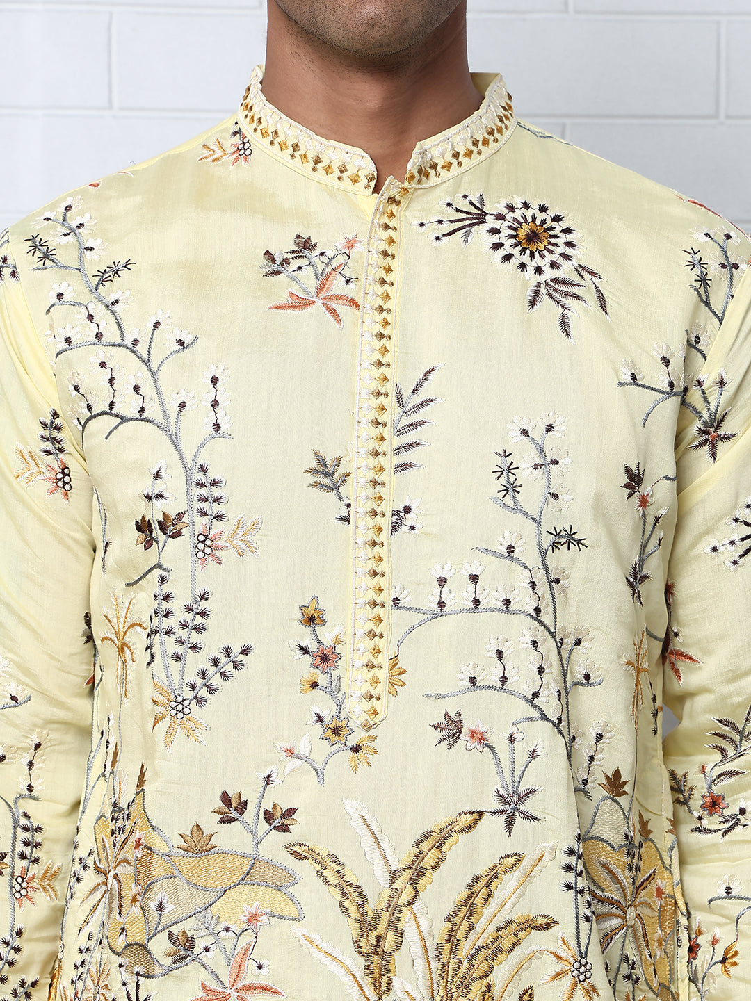 Floral Embroidered Straight Kurta Set (JOKP P 5156 Yellow ) [FF] [H-11-12]
