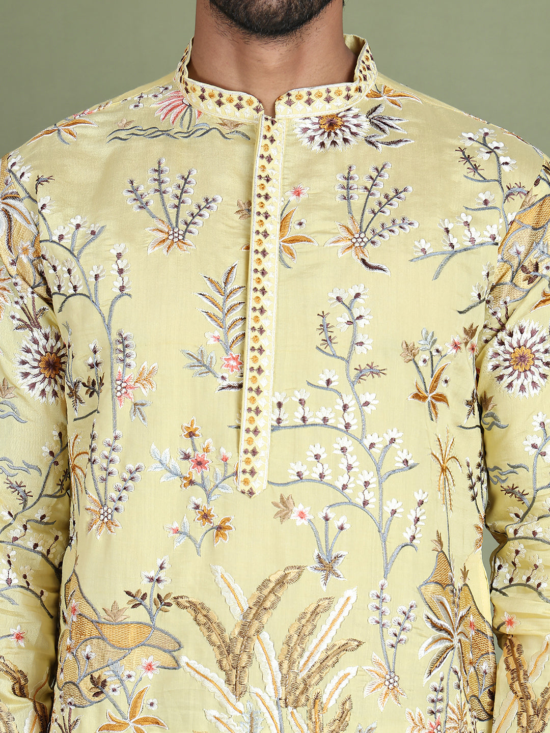 Floral Embroidered Straight Kurta Set ( JOKP 5156Yellow )