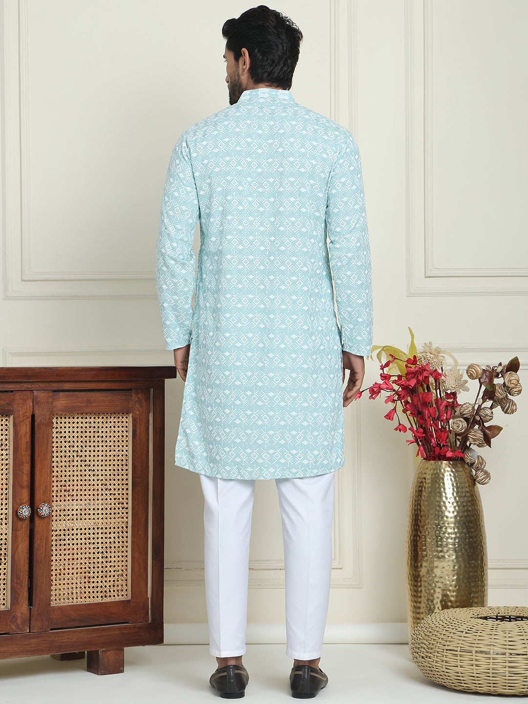 Embroidered and Sequins straight Kurta Set for Men ( JOKP P 5157 Blue )