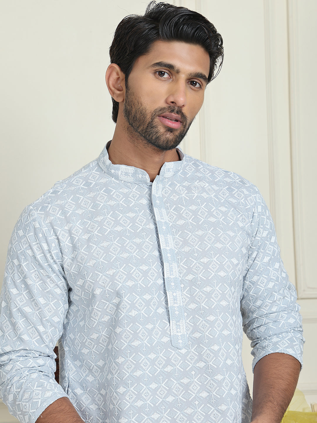 Embroidered and Sequins straight Kurta Set for Men ( JOKP P 5157 Grey )