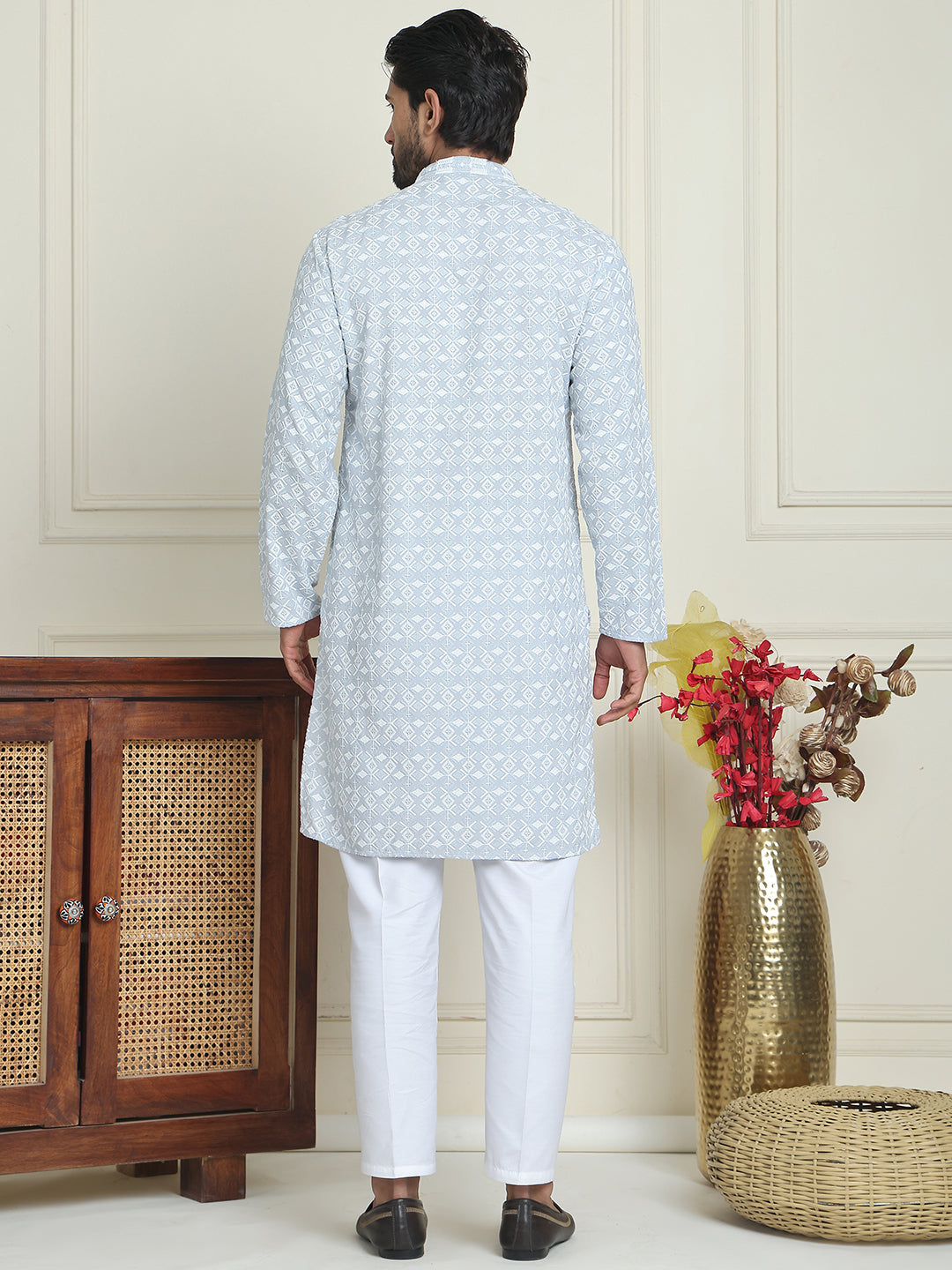 Embroidered and Sequins straight Kurta Set for Men ( JOKP P 5157 Grey )