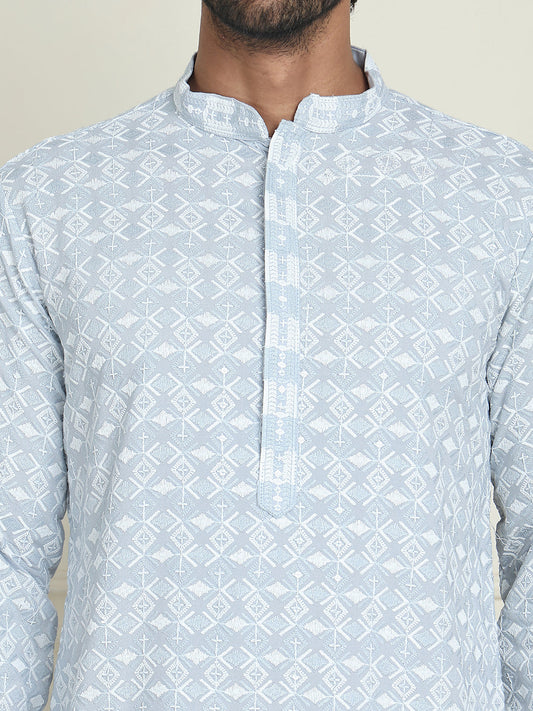 Embroidered and Sequins straight Kurta Set for Men ( JOKP P 5157 Grey )