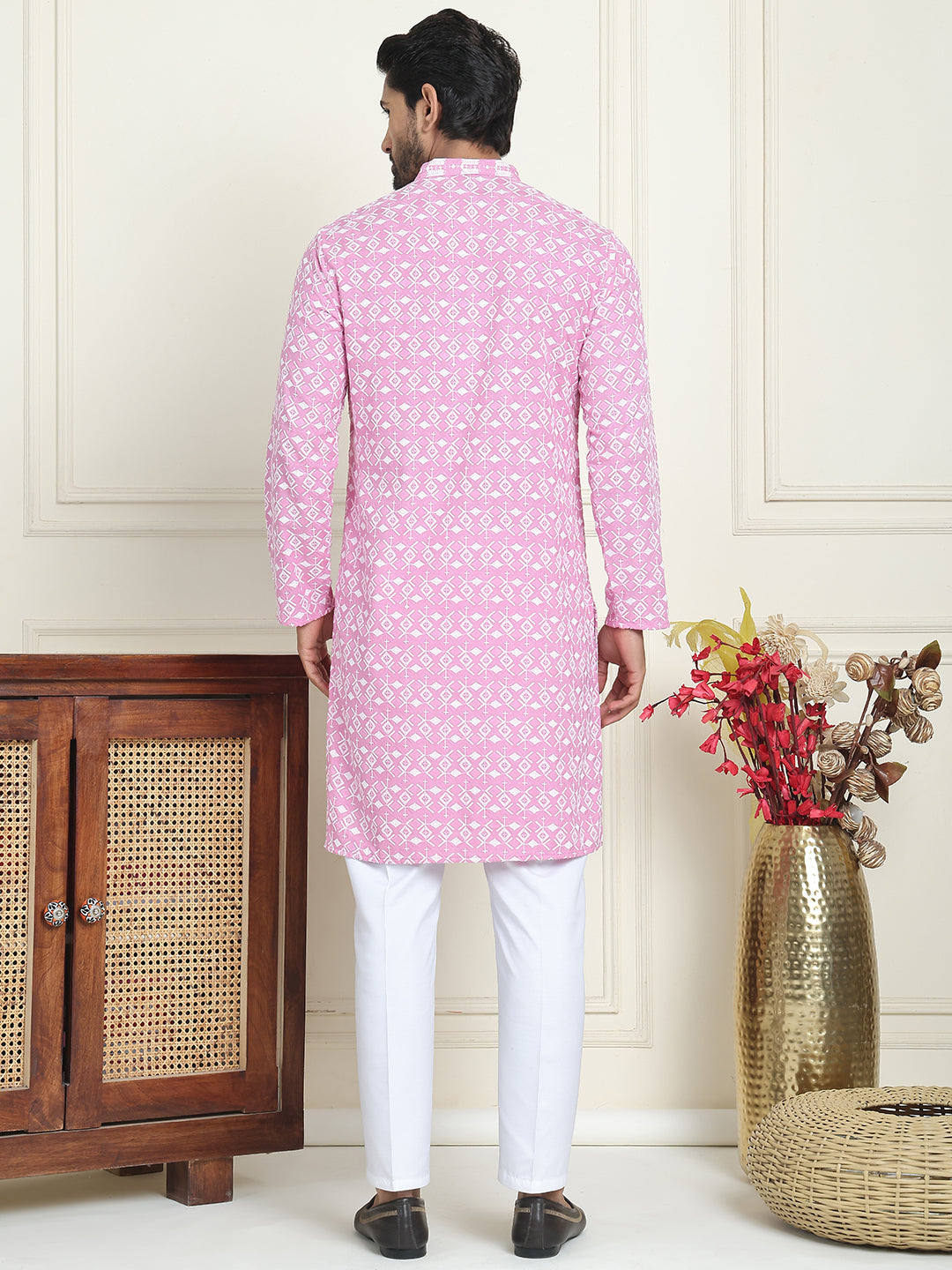 Embroidered and Sequins straight Kurta Set for Men ( JOKP P 5157 Pink )