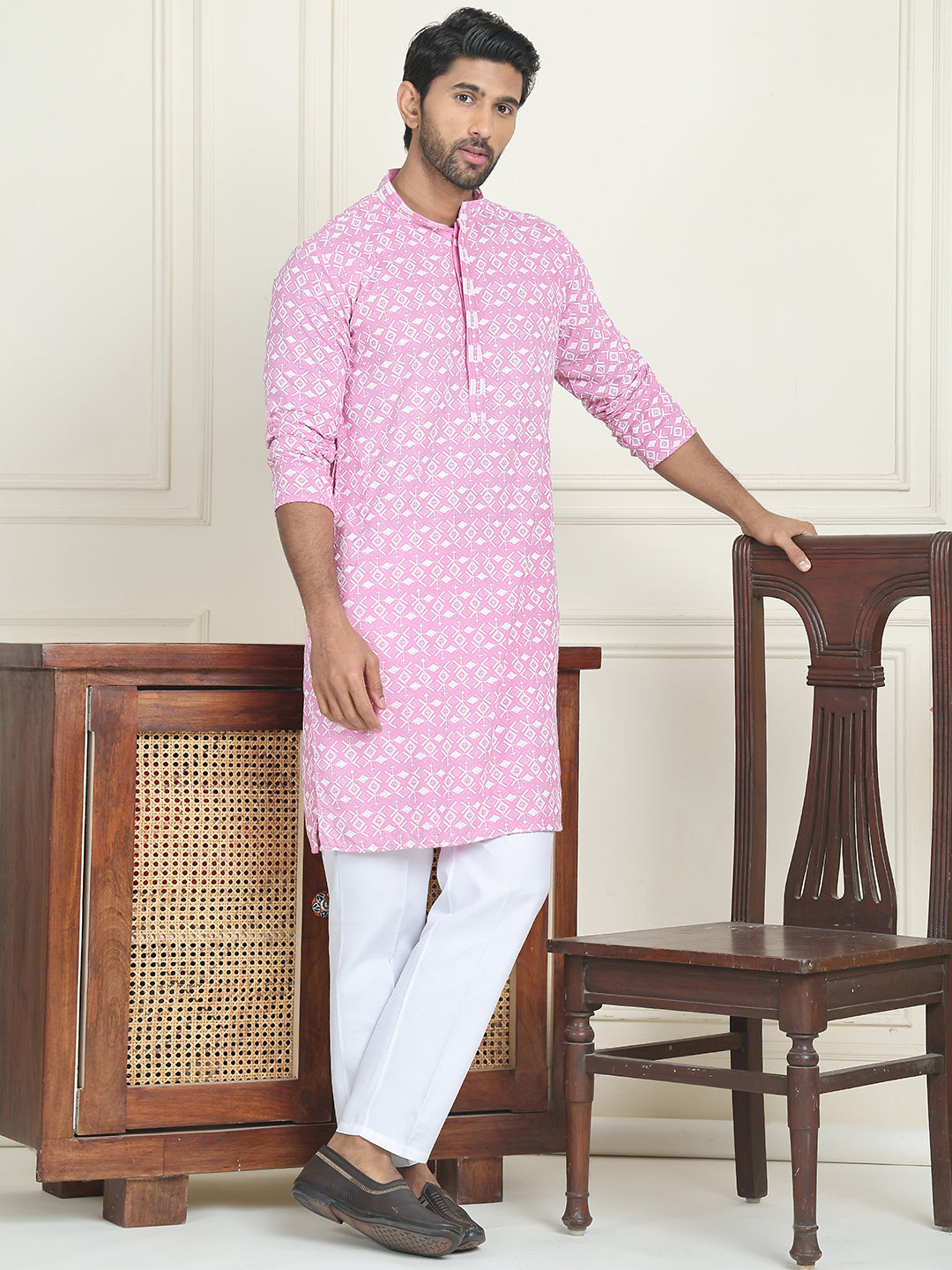 Embroidered and Sequins straight Kurta Set for Men ( JOKP P 5157 Pink )