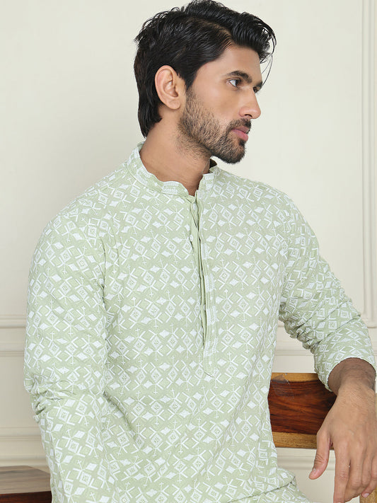 Embroidered and Sequins straight Kurta Set for Men ( JOKP P 5157 Pista )