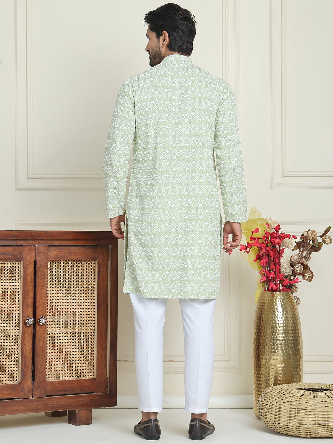 Embroidered and Sequins straight Kurta Set for Men ( JOKP P 5157 Pista )