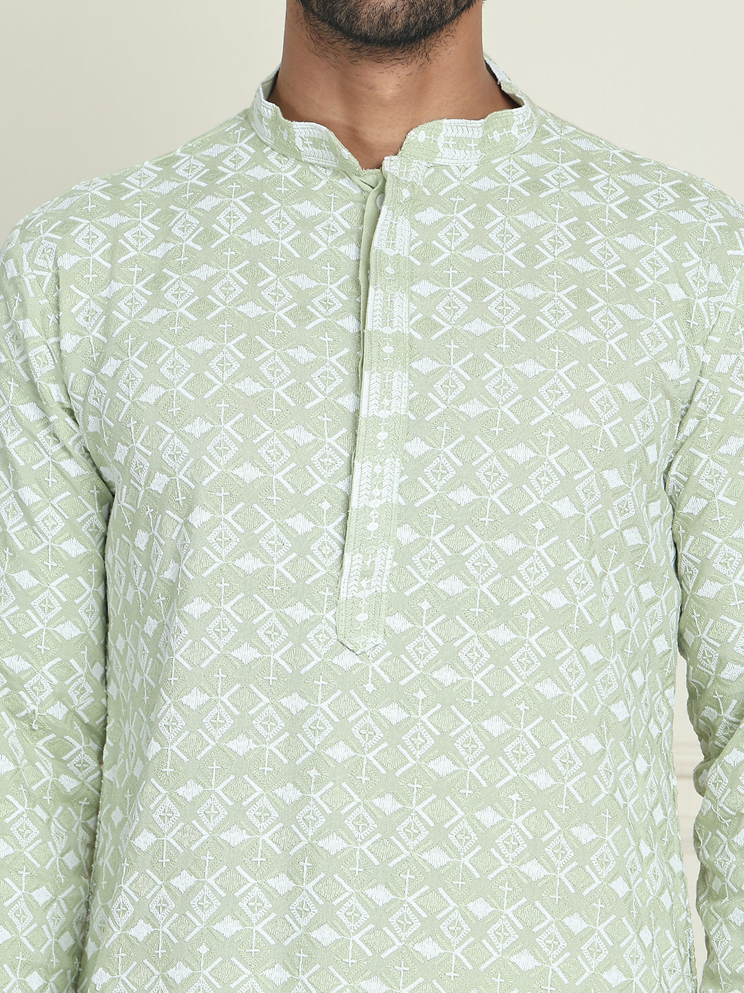 Embroidered and Sequins straight Kurta Set for Men ( JOKP P 5157 Pista )