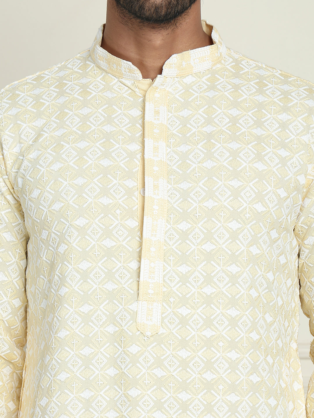 Embroidered and Sequins straight Kurta Set for Men ( JOKP P 5157 Yellow )