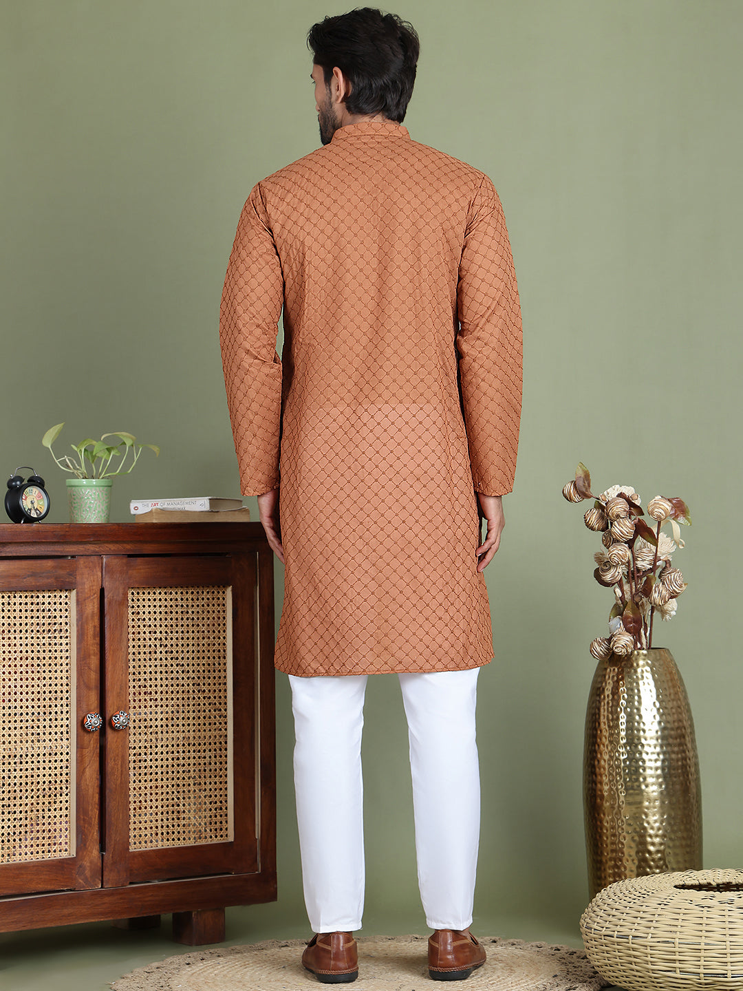 Chikankari Pure Cotton Kurta with Churidar ( JOKP 5158Brown )