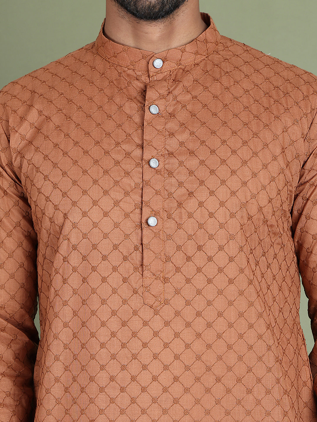 Chikankari Pure Cotton Kurta with Churidar ( JOKP 5158Brown )