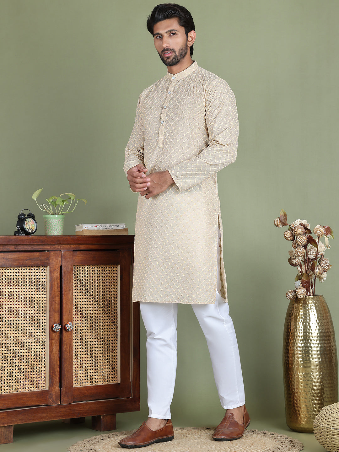 Chikankari Pure Cotton Kurta with Churidar ( JOKP 5158Cream ) [FF] [N-1]