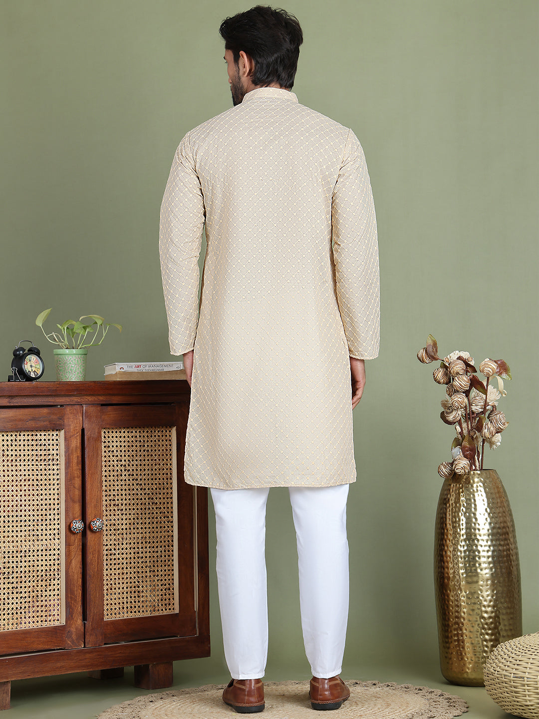 Chikankari Pure Cotton Kurta with Churidar ( JOKP 5158Cream ) [FF] [N-1]