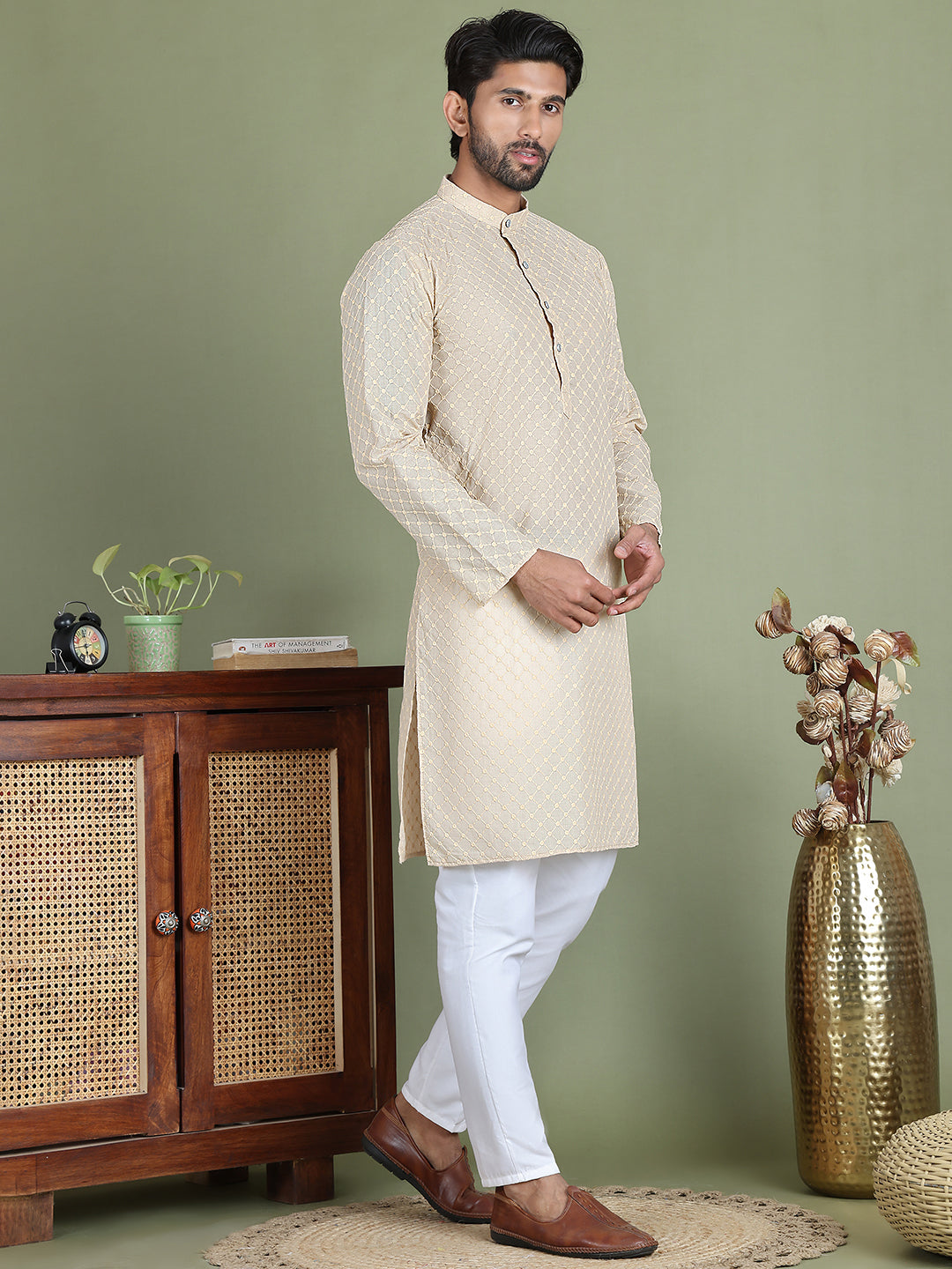 Chikankari Pure Cotton Kurta with Churidar ( JOKP 5158Cream ) [FF] [N-1]
