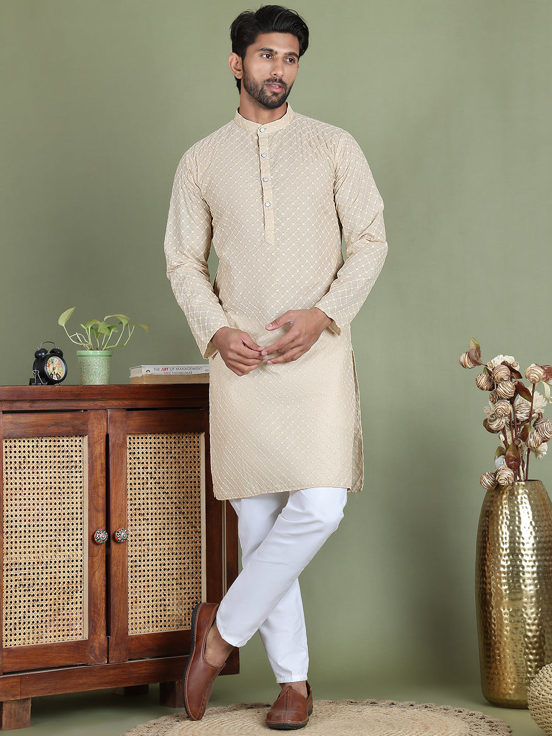 Chikankari Pure Cotton Kurta with Churidar ( JOKP 5158Cream ) [FF] [N-1]