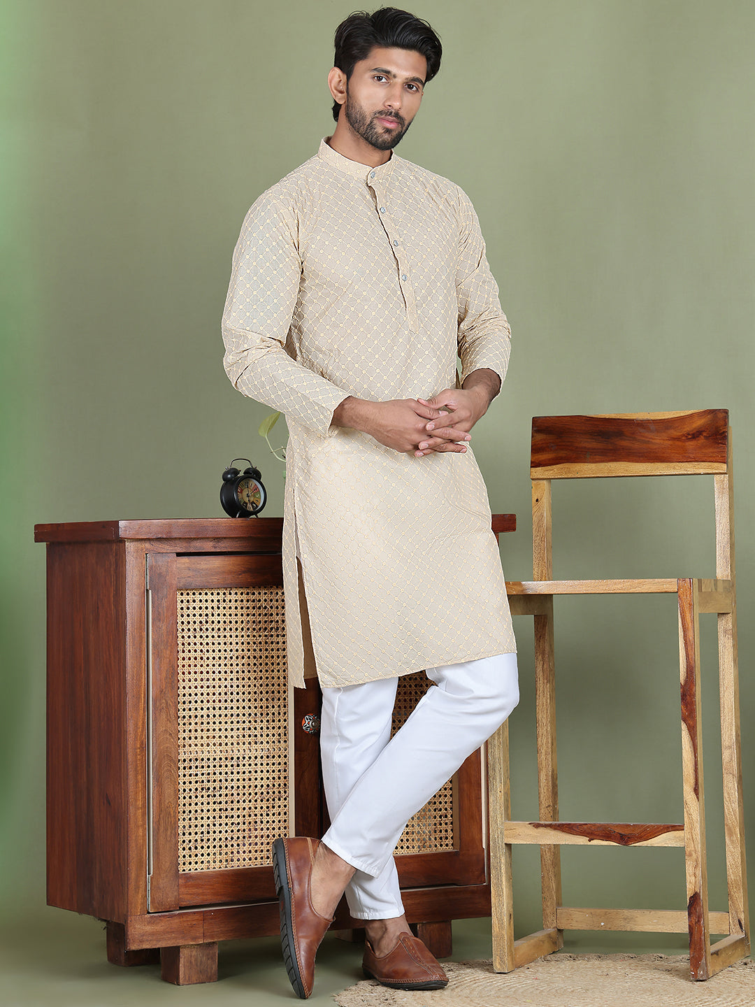Chikankari Pure Cotton Kurta with Churidar ( JOKP 5158Cream ) [FF] [N-1]