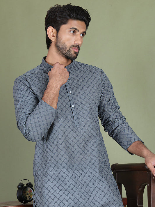 Chikankari Pure Cotton Kurta with Churidar ( JOKP 5158Grey )