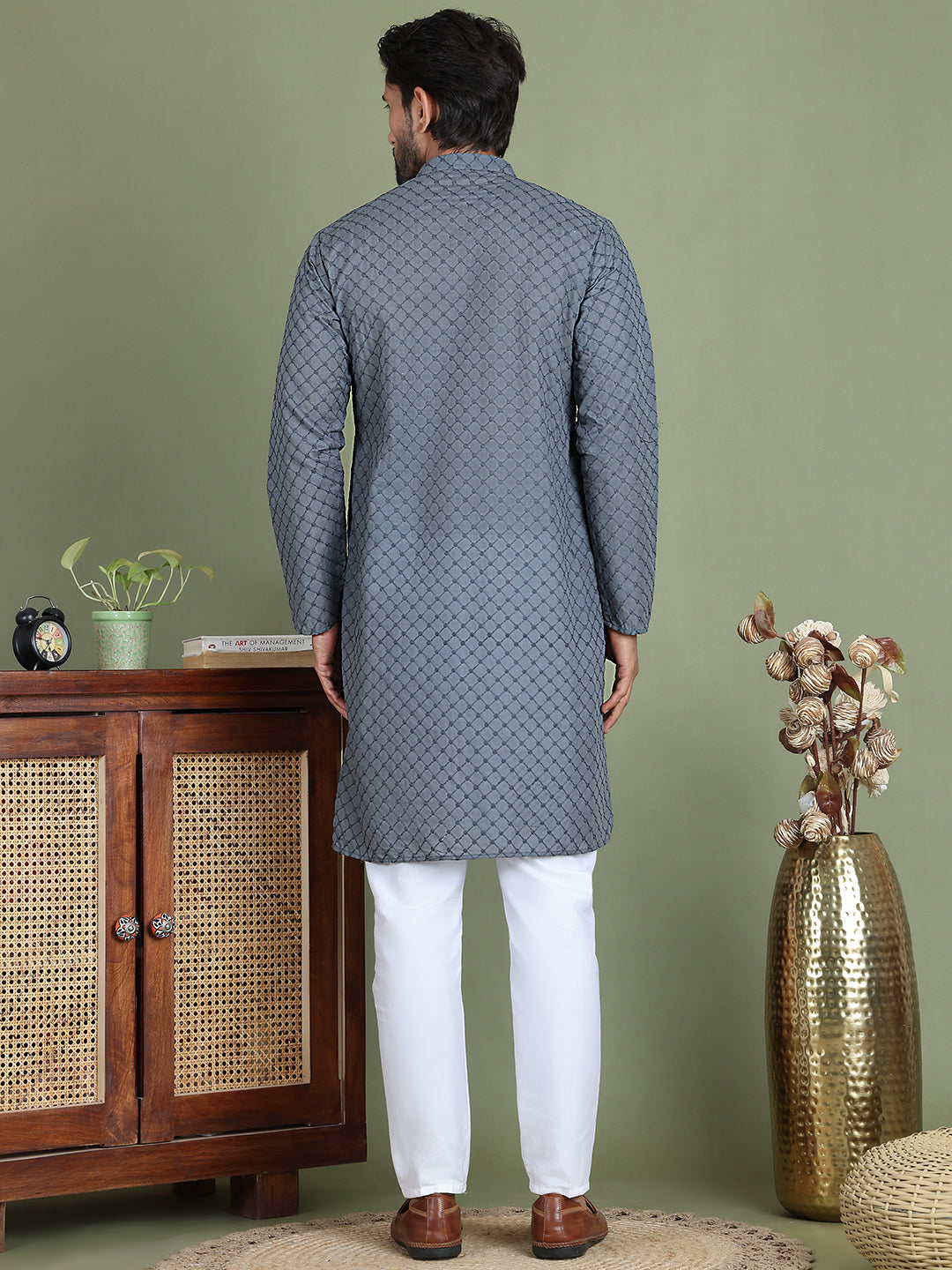 Chikankari Pure Cotton Kurta with Churidar ( JOKP 5158Grey )