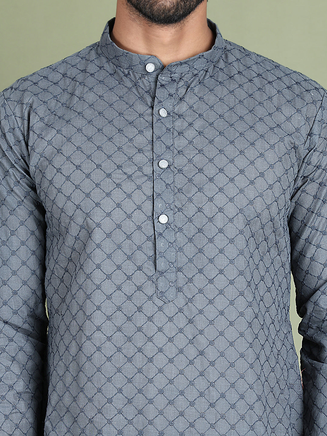 Chikankari Pure Cotton Kurta with Churidar ( JOKP 5158Grey )