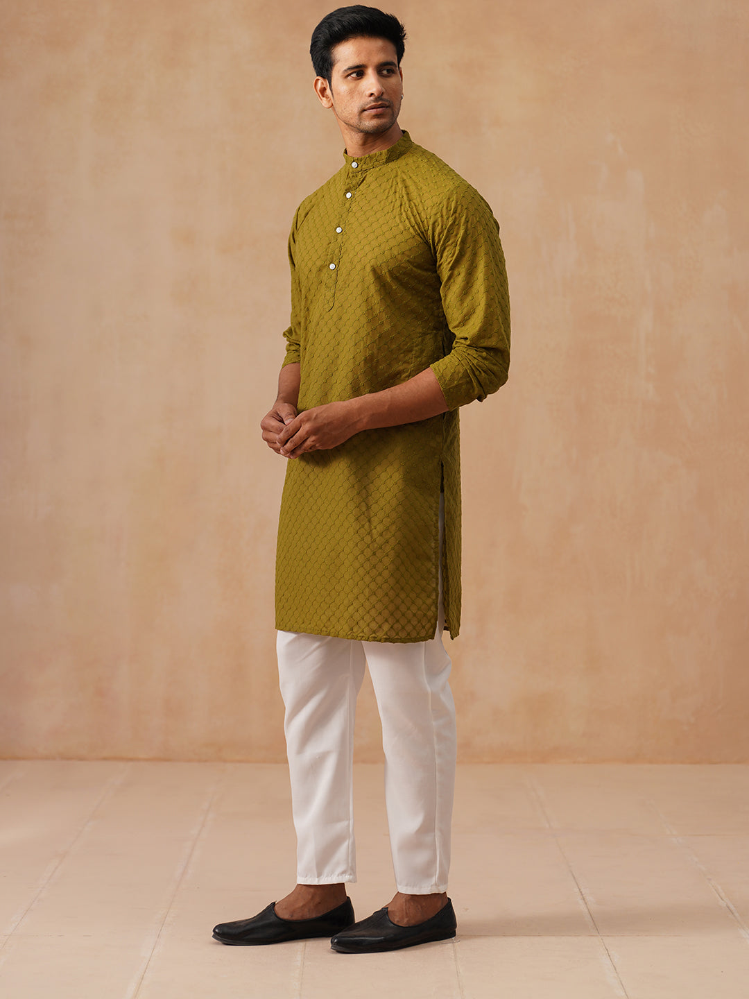 Chikankari Pure Cotton Kurta with Churidar ( JOKP P 5158 P 5158Olive ) [FF] [N-1]