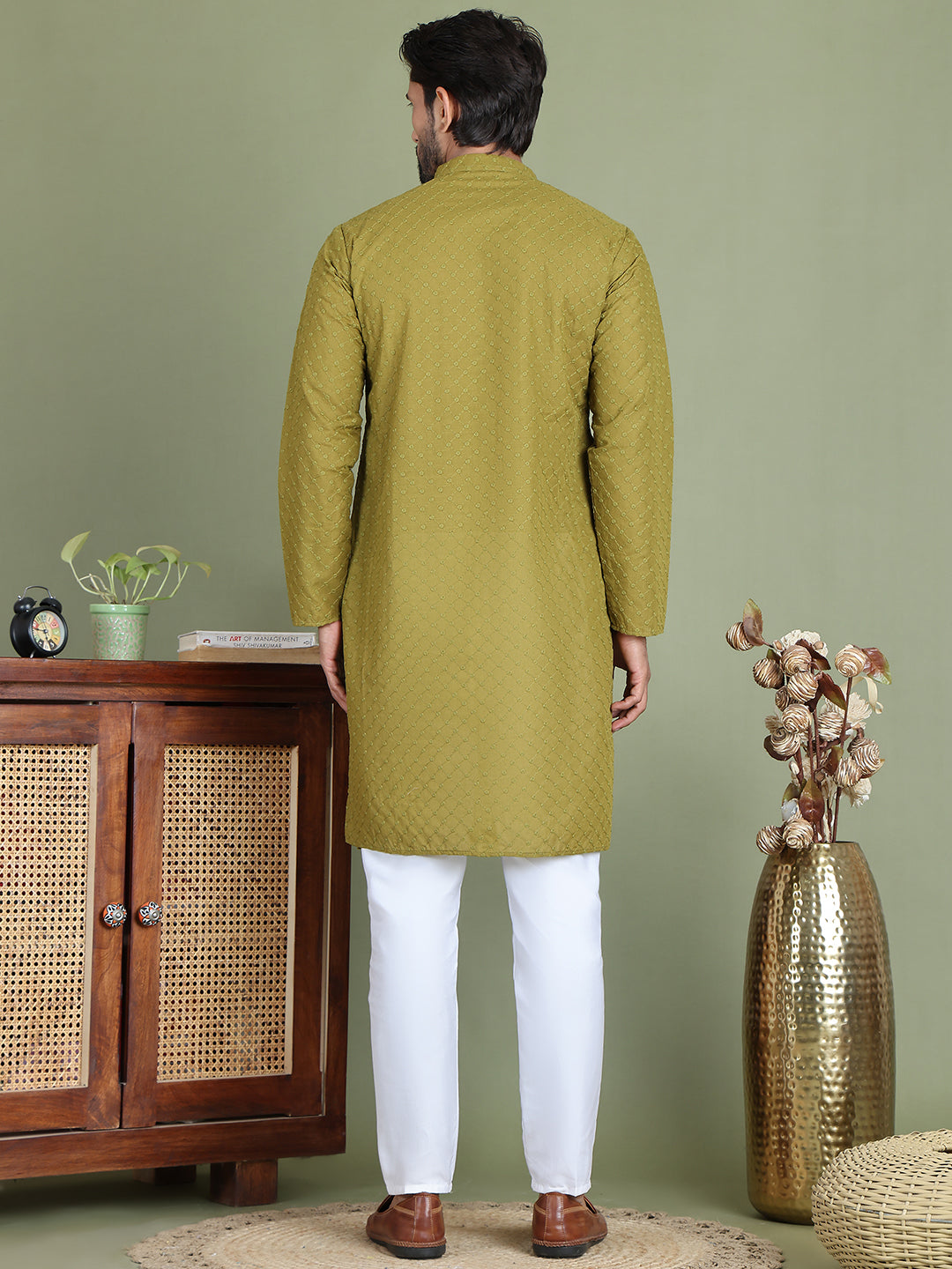 Chikankari Pure Cotton Kurta with Churidar ( JOKP 5158Olive )