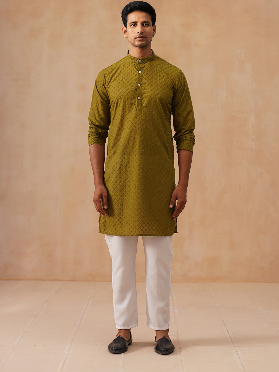 Chikankari Pure Cotton Kurta with Churidar ( JOKP P 5158 P 5158Olive ) [FF] [N-1]