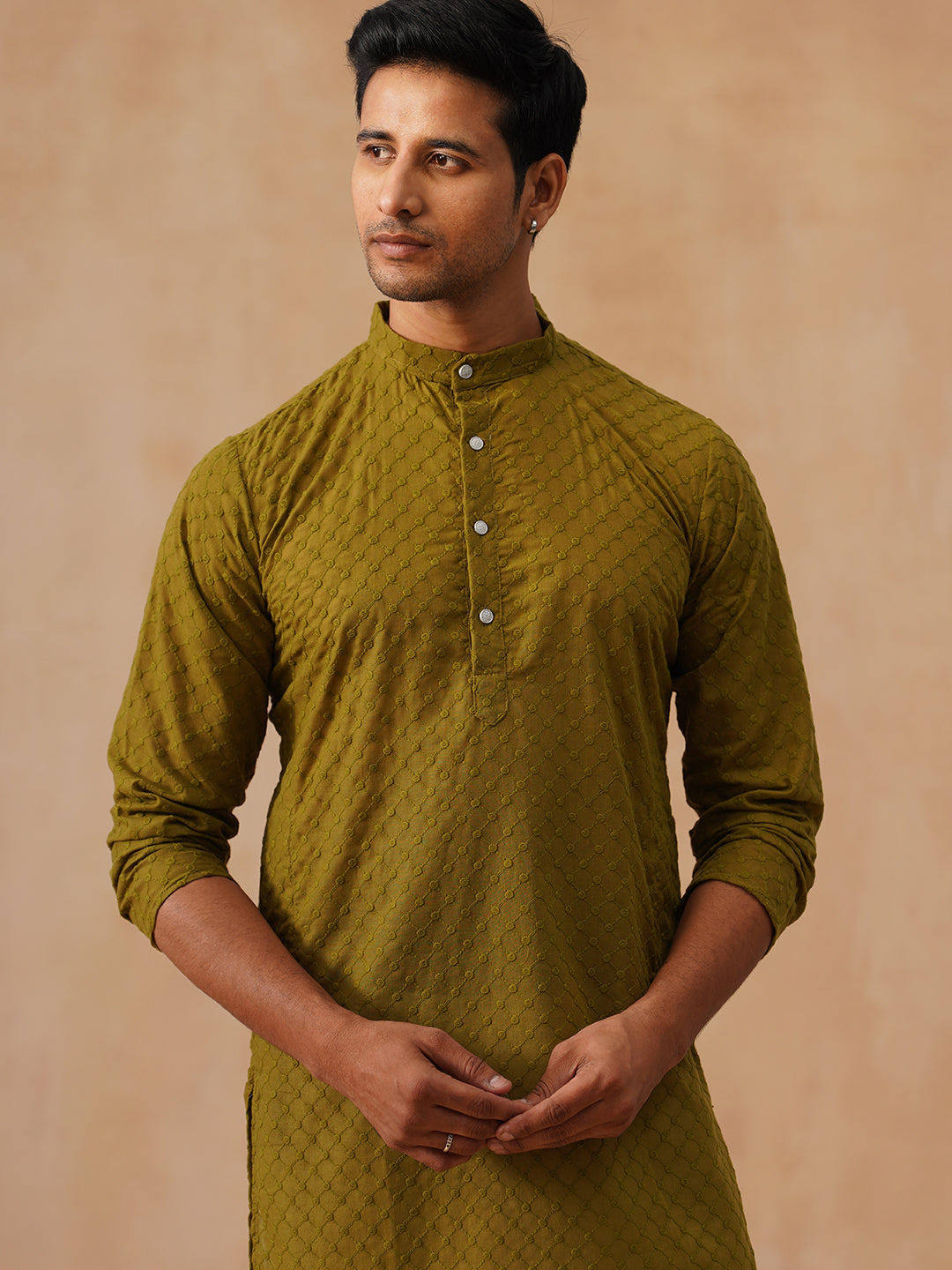 Chikankari Pure Cotton Kurta with Churidar ( JOKP P 5158 P 5158Olive ) [FF] [N-1]